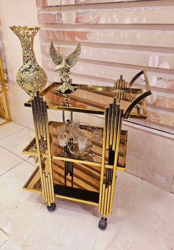 میزبار چرخ دار فلزی مدل پیانویی
