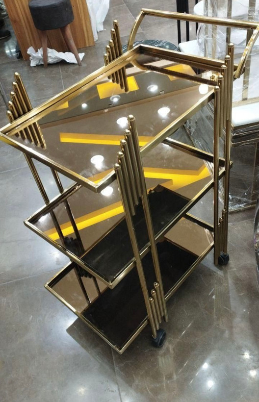 میزبار چرخ دار فلزی مدل پیانویی