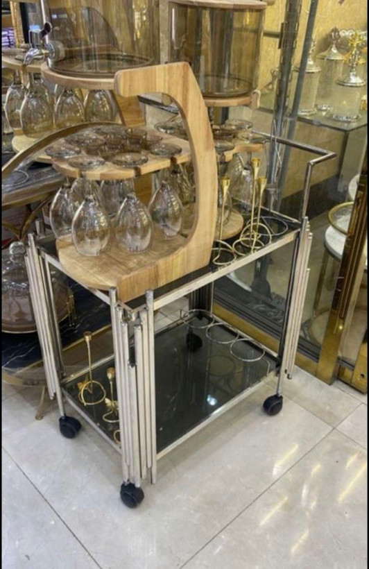 میزبار چرخ دار فلزی مدل پیانویی