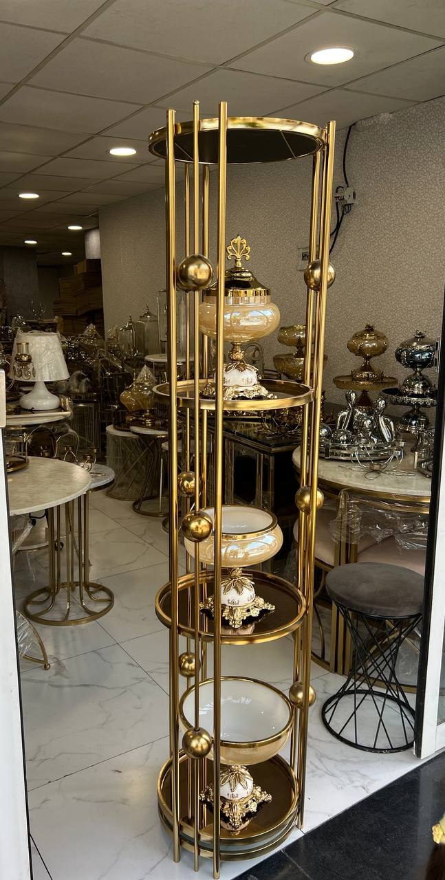 استند بوفه ویترین فلزی کنار سالنی مدل توپی