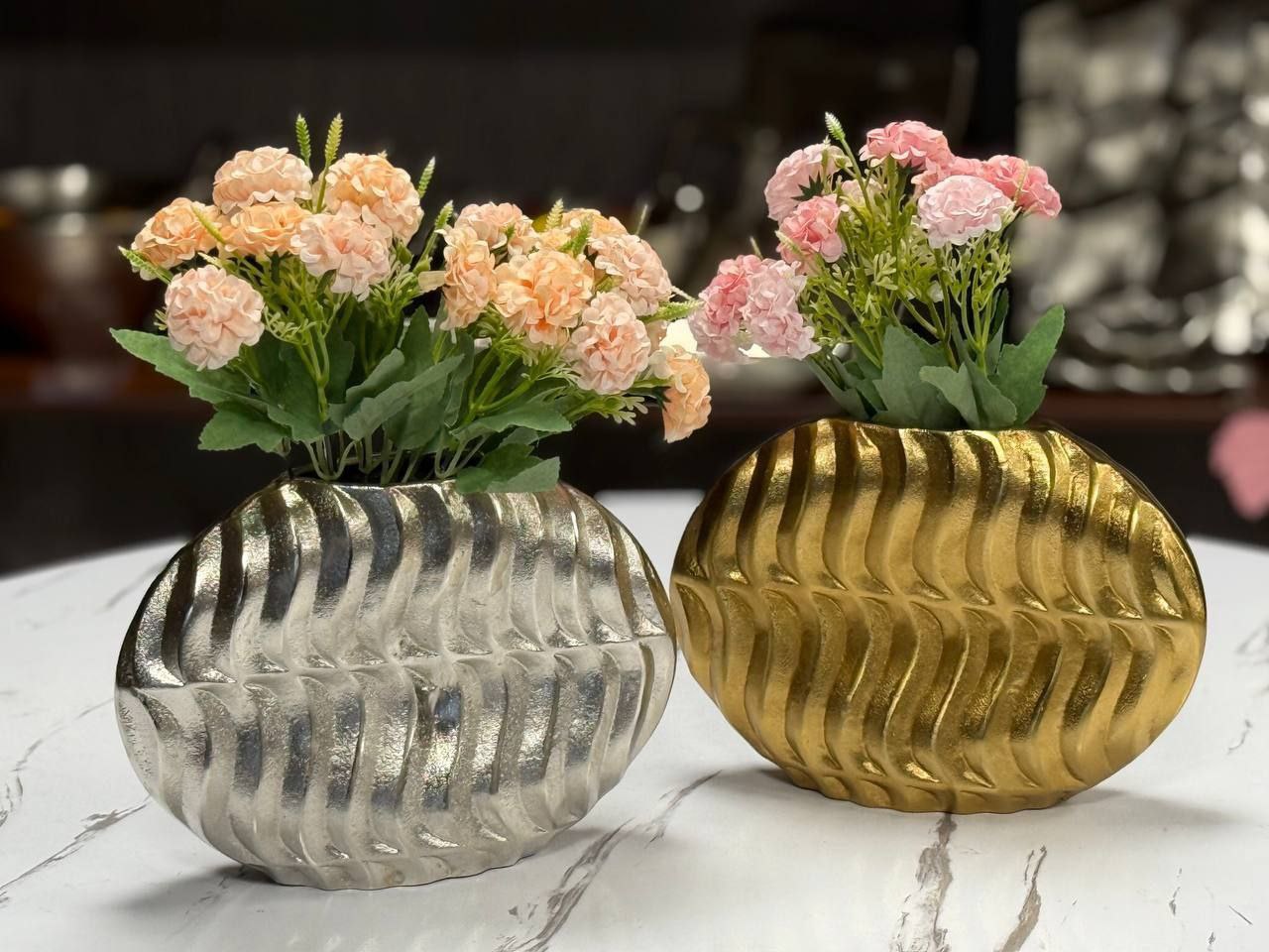 گلدان آلومینیومی بیضی صدفی